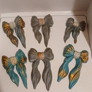 Homco Gold and Blue Bow Wall Accents